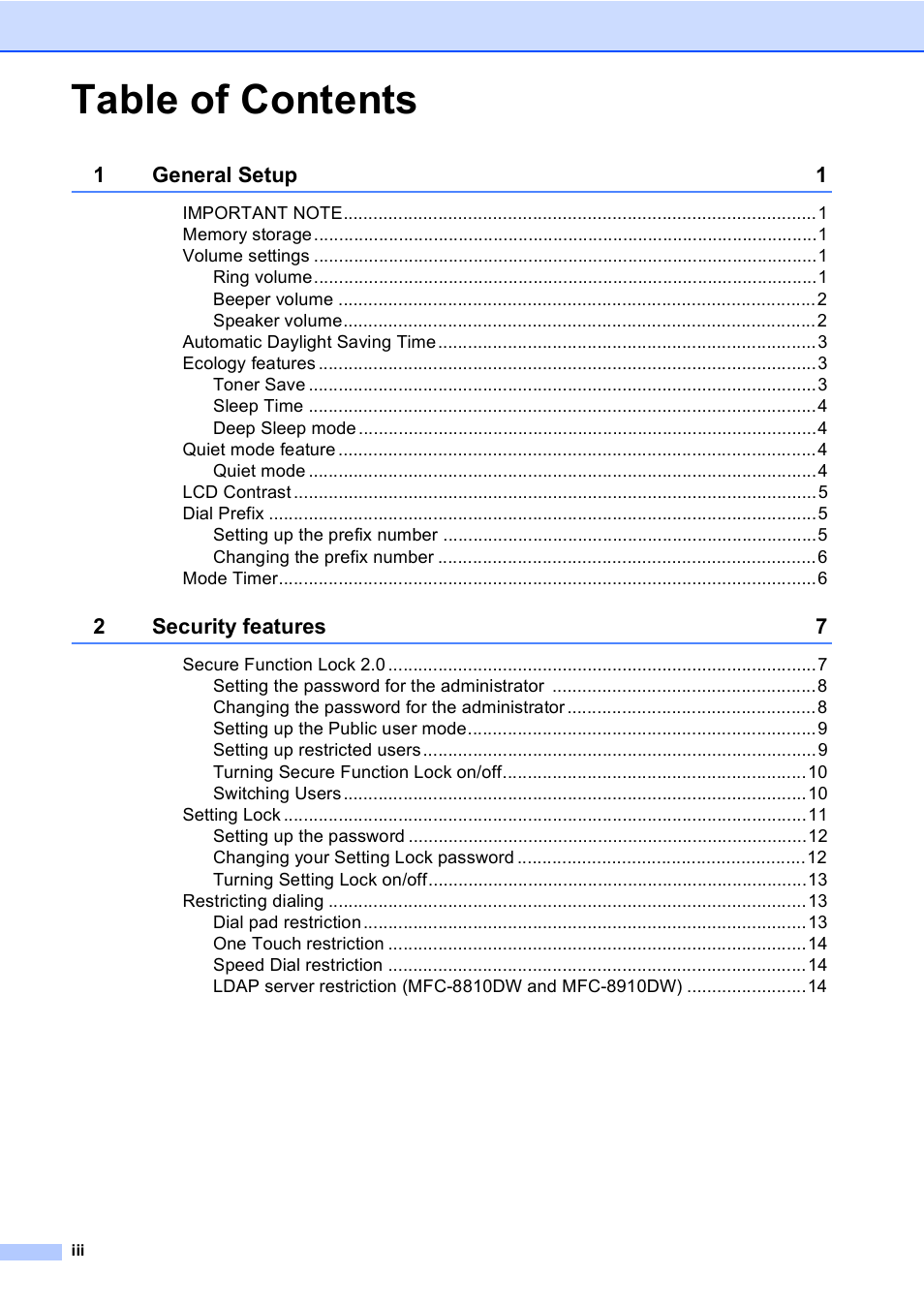 Brother MFC-8710DW User Manual | Page 4 / 93