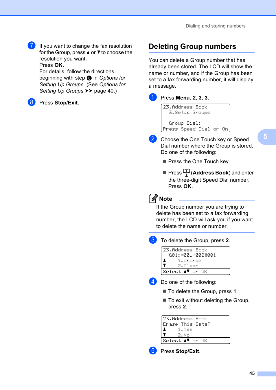 Deleting group numbers | Brother MFC-8710DW User Manual | Page 53 / 93