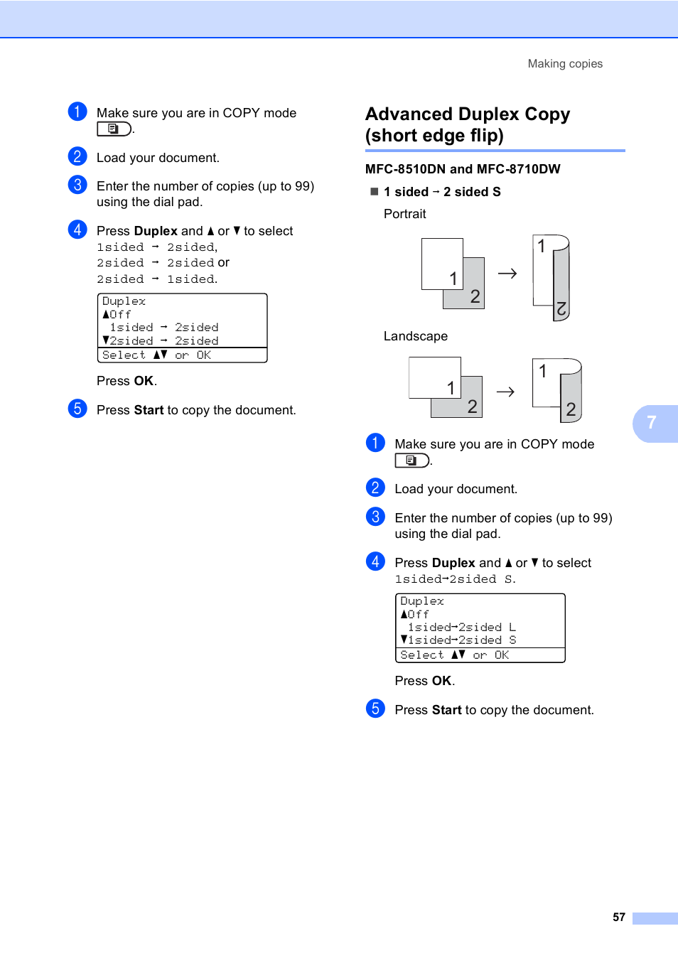 Advanced duplex copy (short edge flip) | Brother MFC-8710DW User Manual | Page 65 / 93