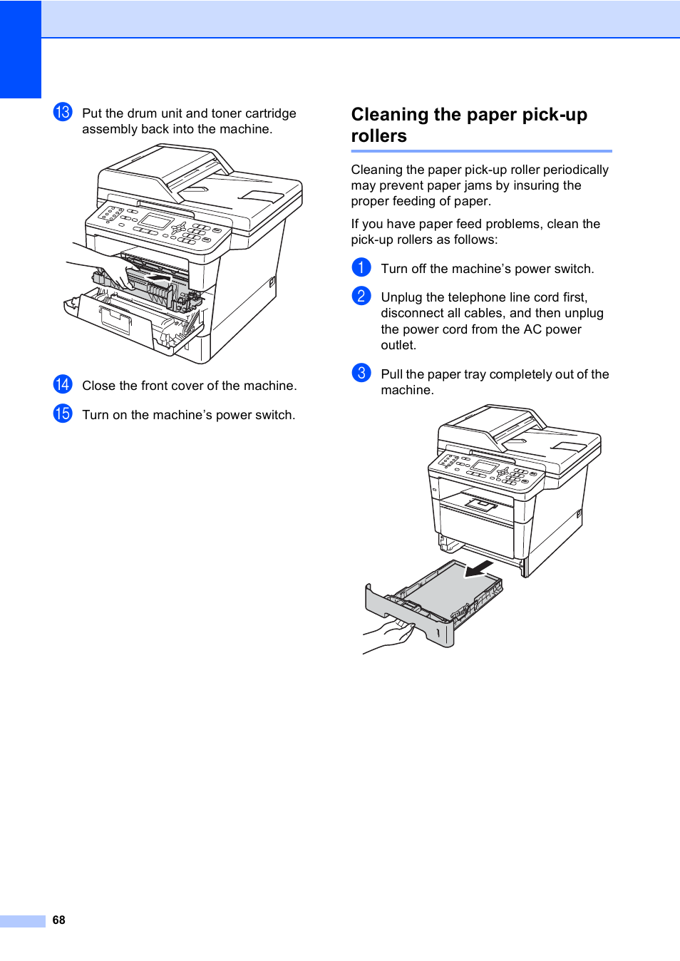 Cleaning the paper pick-up rollers | Brother MFC-8710DW User Manual | Page 76 / 93