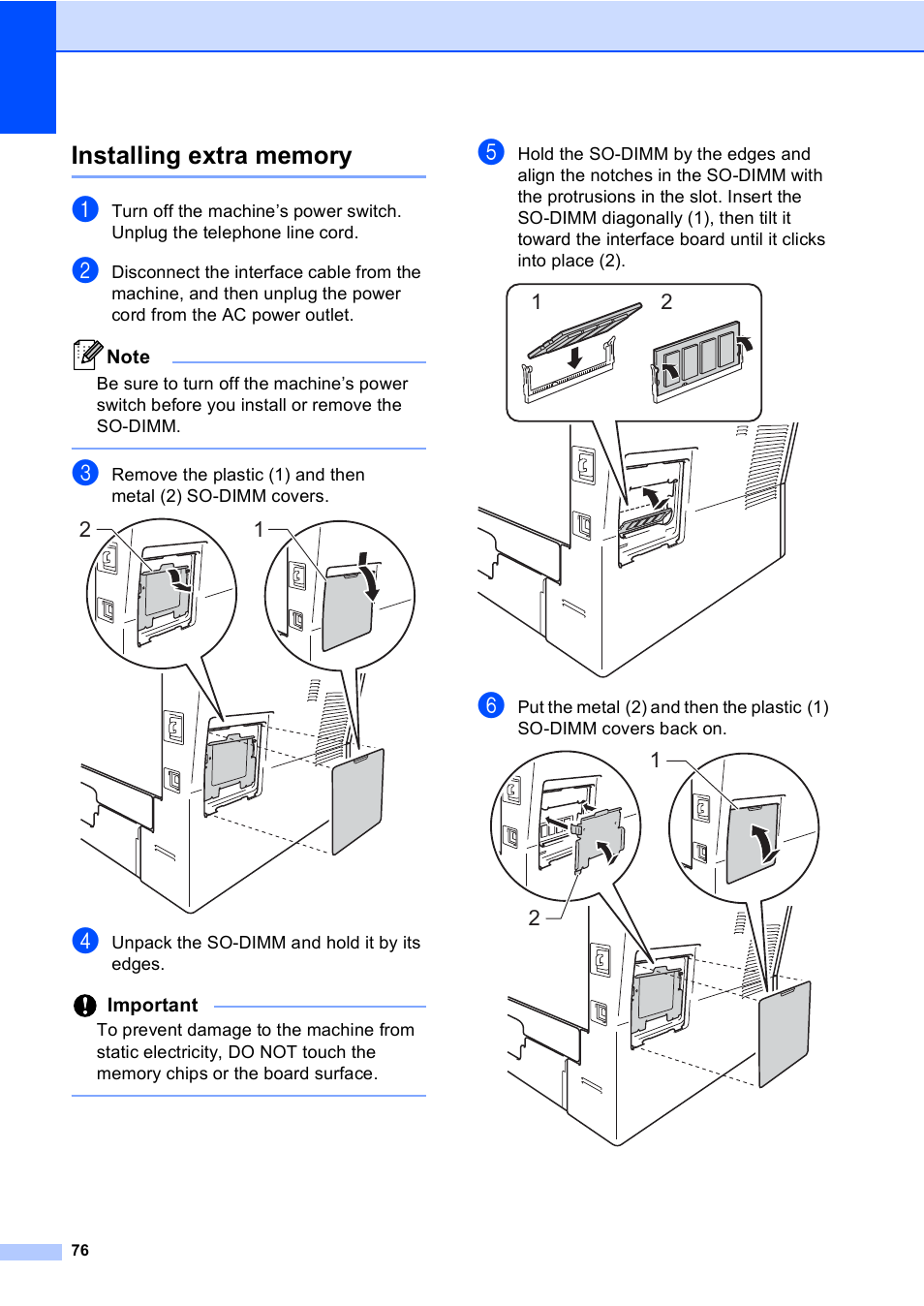 Installing extra memory | Brother MFC-8710DW User Manual | Page 84 / 93