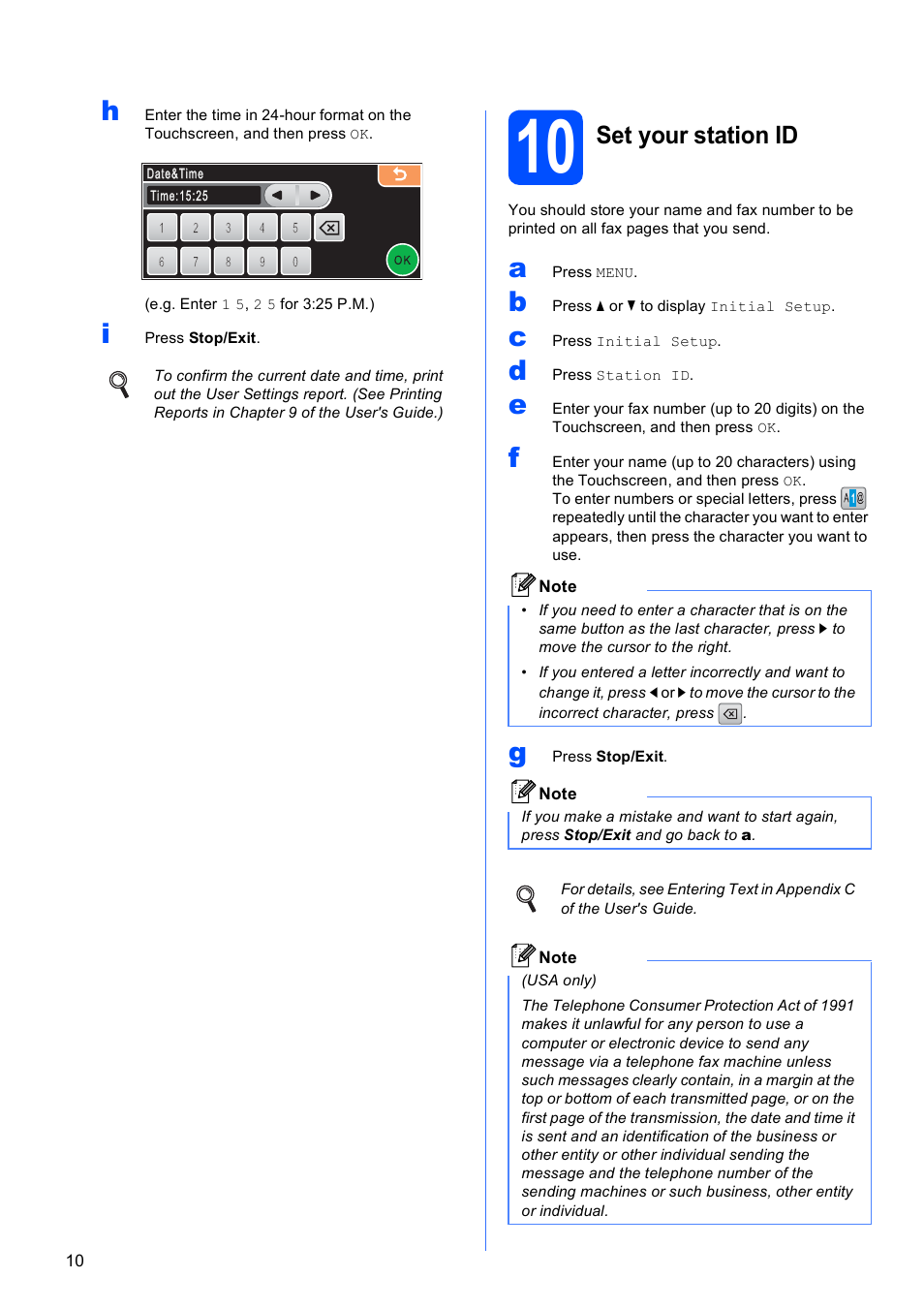 10 set your station id, Set your station id | Brother MFC 6890CDW User Manual | Page 10 / 48