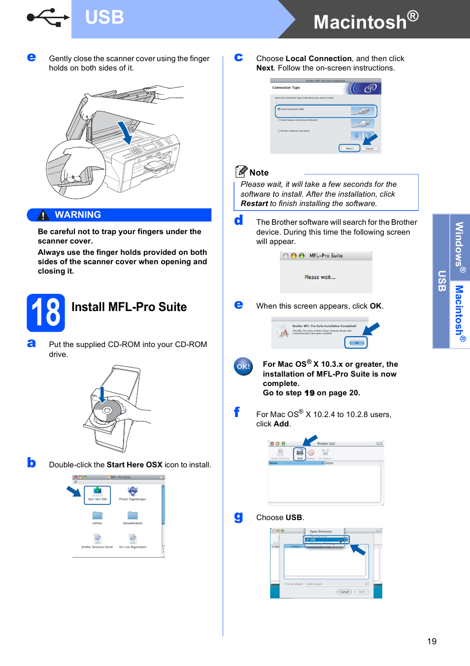 18 install mfl-pro suite, Macintosh, Install mfl-pro suite | Brother MFC 6890CDW User Manual | Page 19 / 48