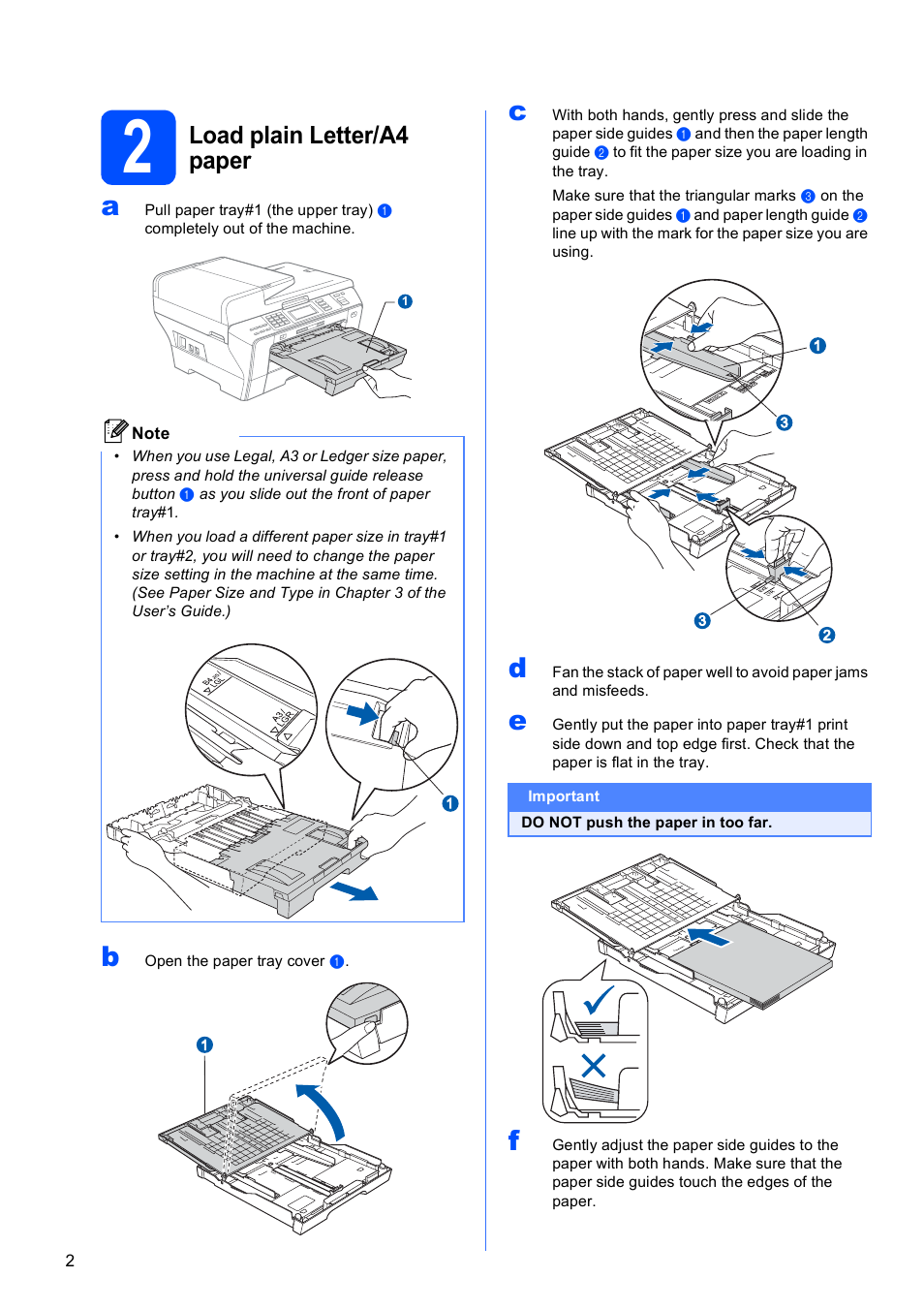 2 load plain letter/a4 paper, Load plain letter/a4 paper | Brother MFC 6890CDW User Manual | Page 2 / 48