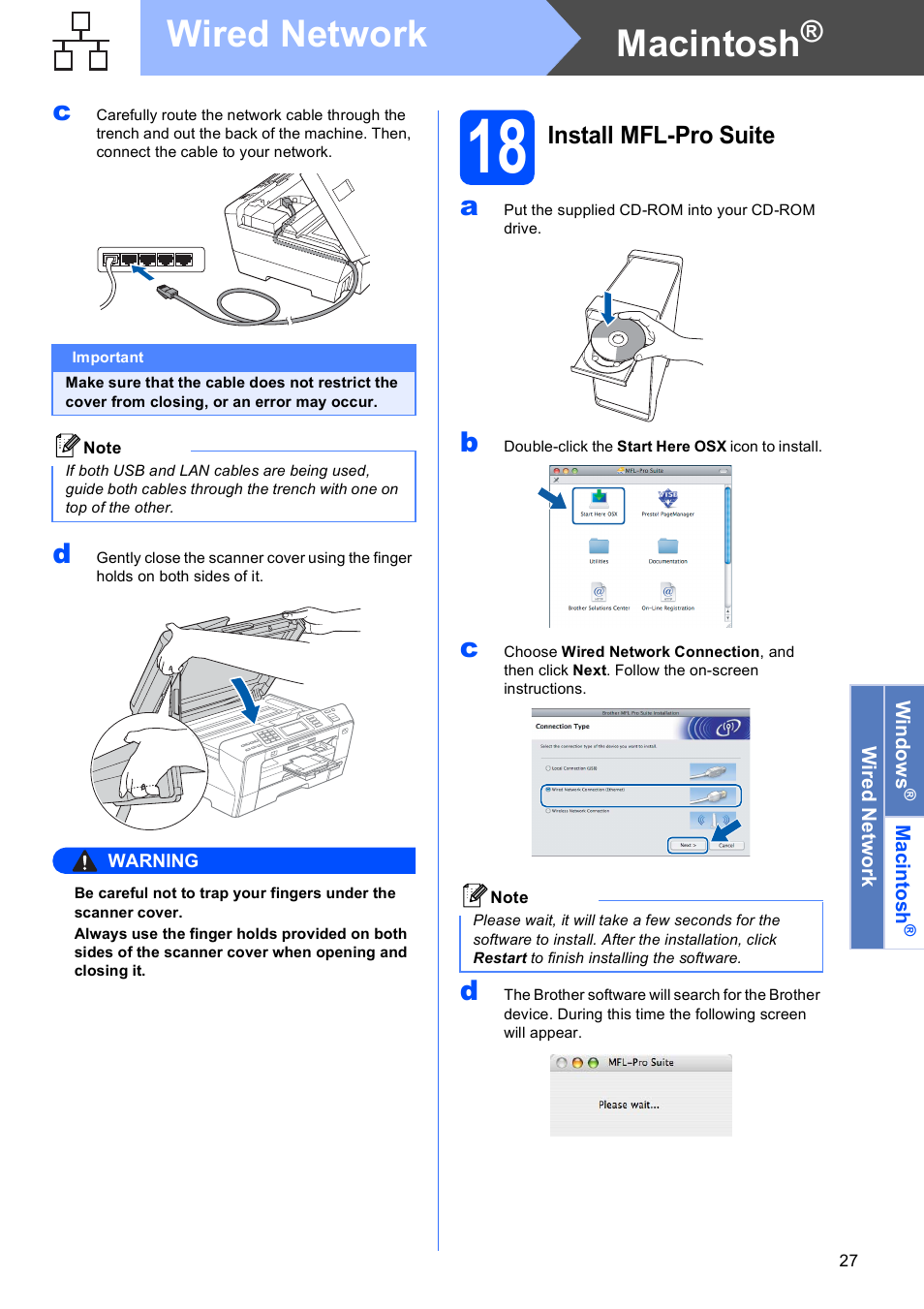 18 install mfl-pro suite, Macintosh, Wired network | Brother MFC 6890CDW User Manual | Page 27 / 48