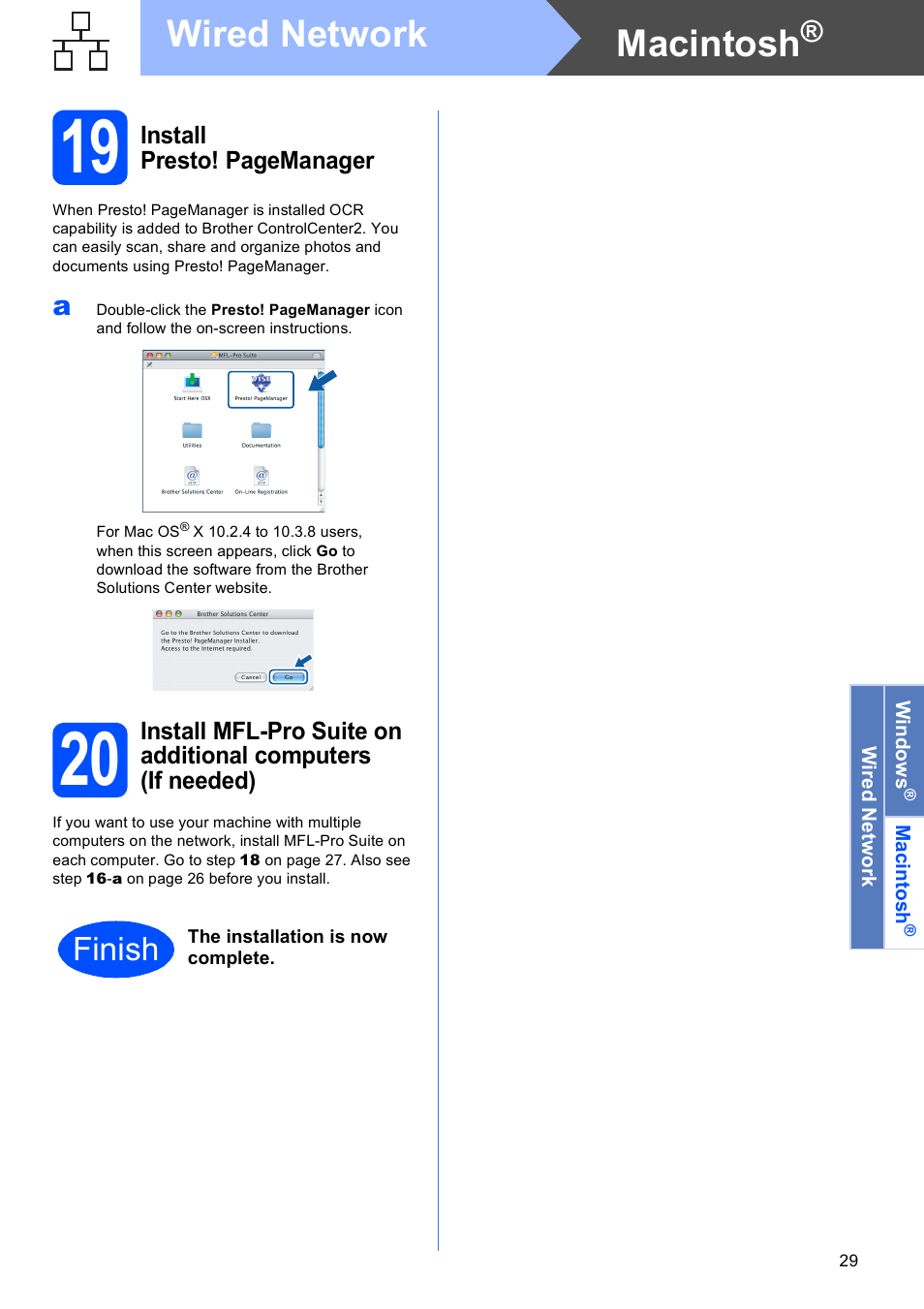 19 on, Macintosh, Wired network | Finish | Brother MFC 6890CDW User Manual | Page 29 / 48