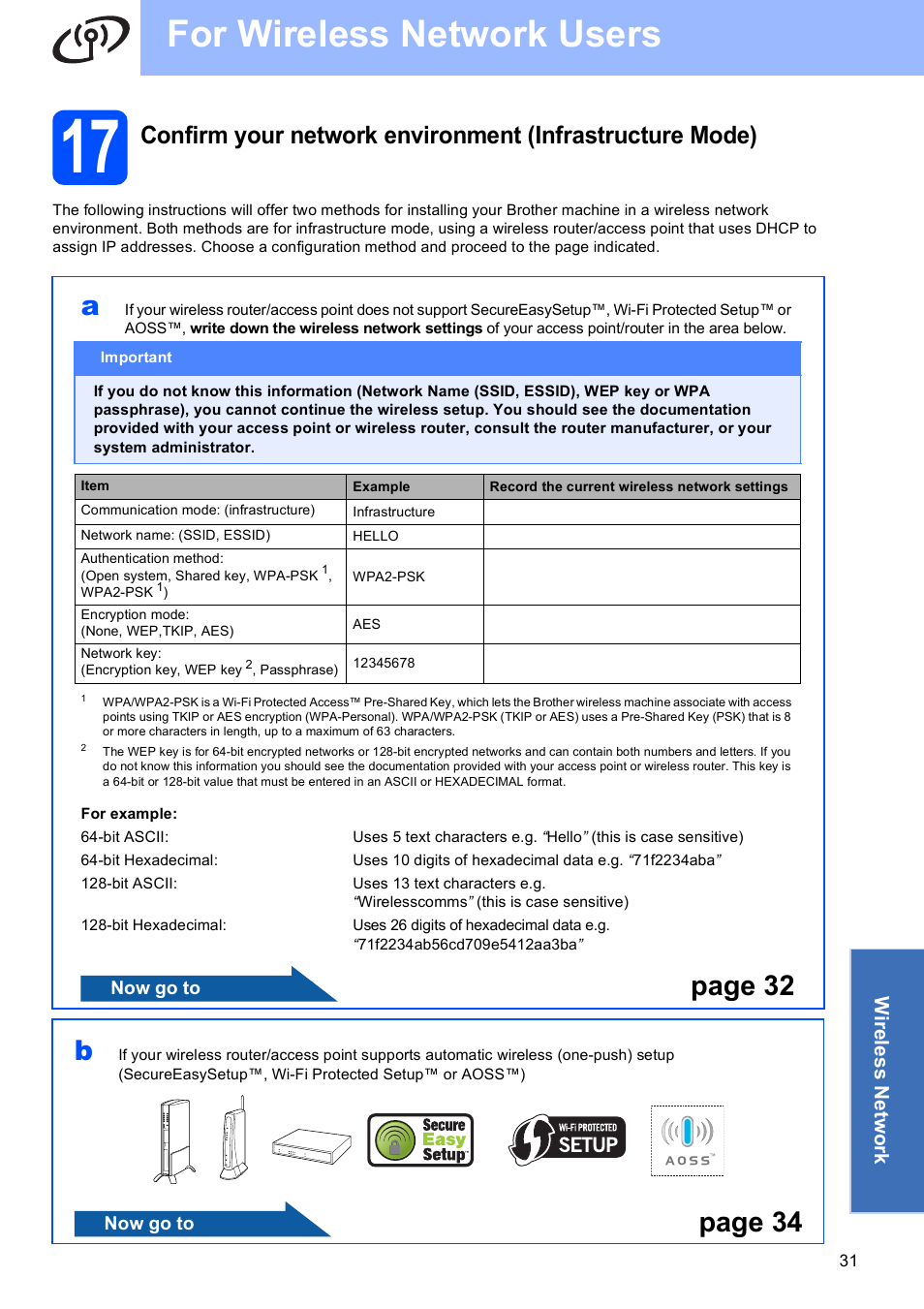 For wireless network users, Page 32 b, Page 34 | Brother MFC 6890CDW User Manual | Page 31 / 48