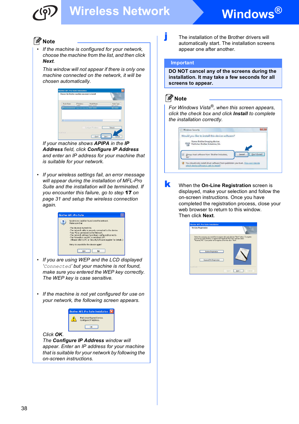 Windows, Wireless network | Brother MFC 6890CDW User Manual | Page 38 / 48