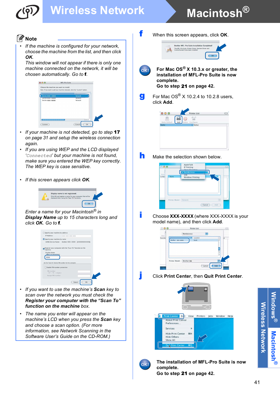 Macintosh, Wireless network, Windows | Macinto sh, Wirele ss network | Brother MFC 6890CDW User Manual | Page 41 / 48