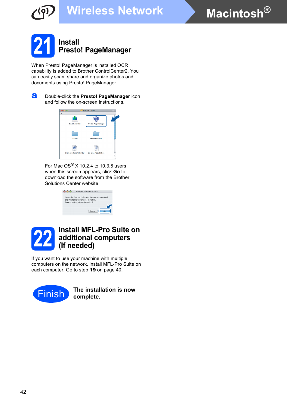 21 on, Macintosh, Wireless network | Finish | Brother MFC 6890CDW User Manual | Page 42 / 48