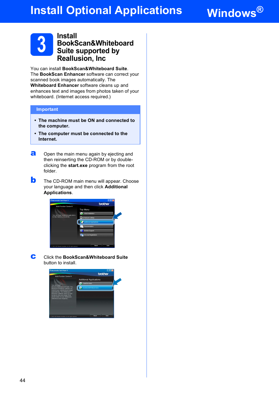 Windows, Install optional applications | Brother MFC 6890CDW User Manual | Page 44 / 48