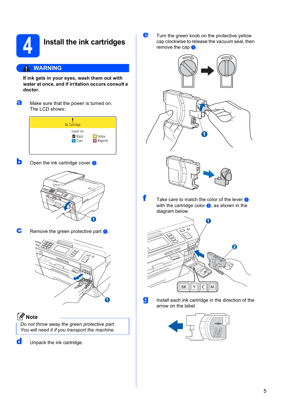 4 install the ink cartridges, Install the ink cartridges | Brother MFC 6890CDW User Manual | Page 5 / 48