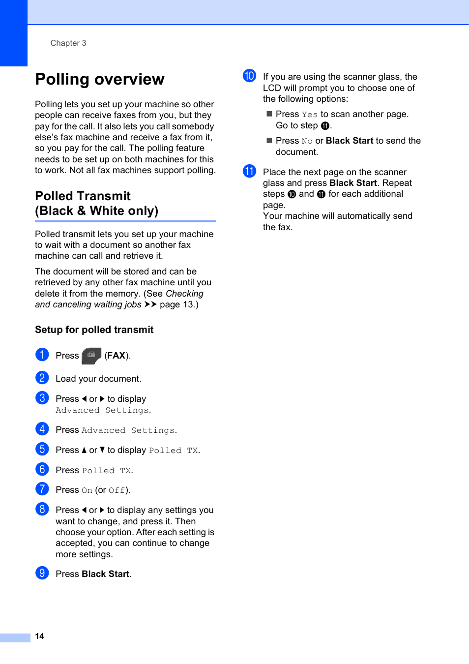 Polling overview, Polled transmit (black & white only), Setup for polled transmit | Brother MFC-J835DW User Manual | Page 20 / 82