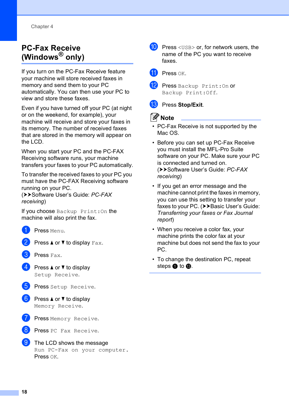 Pc-fax receive (windows® only), Pc-fax receive (windows, Only) | Brother MFC-J835DW User Manual | Page 24 / 82