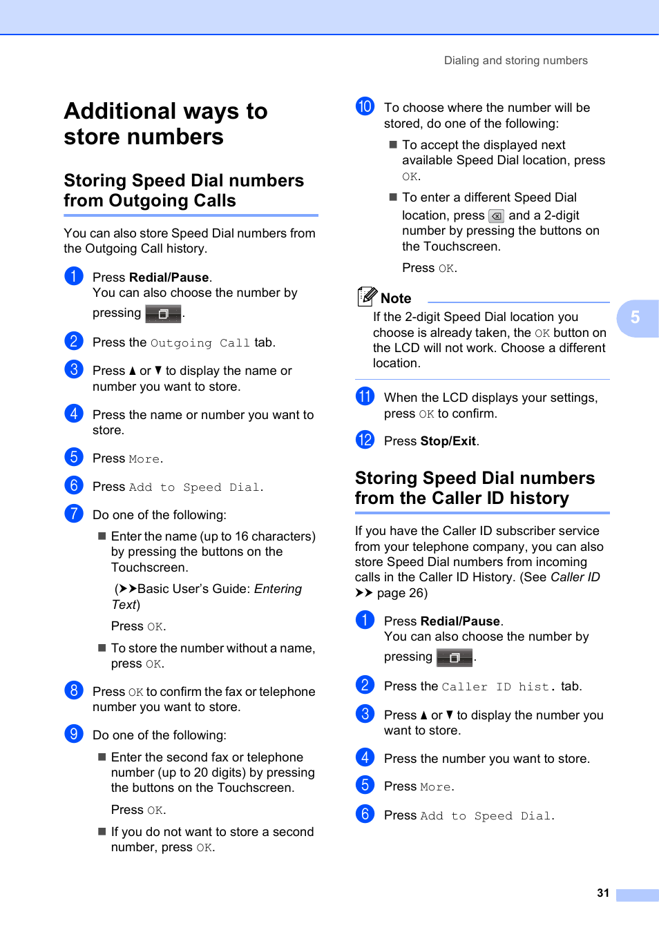 Additional ways to store numbers, Storing speed dial numbers from outgoing calls | Brother MFC-J835DW User Manual | Page 37 / 82