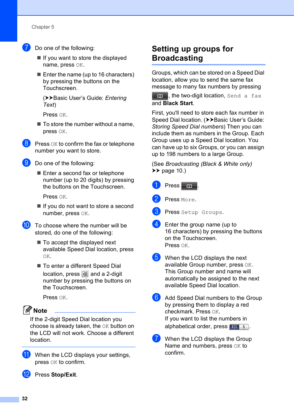 Setting up groups for broadcasting | Brother MFC-J835DW User Manual | Page 38 / 82