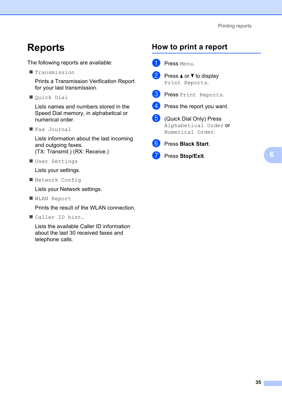 Reports, How to print a report | Brother MFC-J835DW User Manual | Page 41 / 82