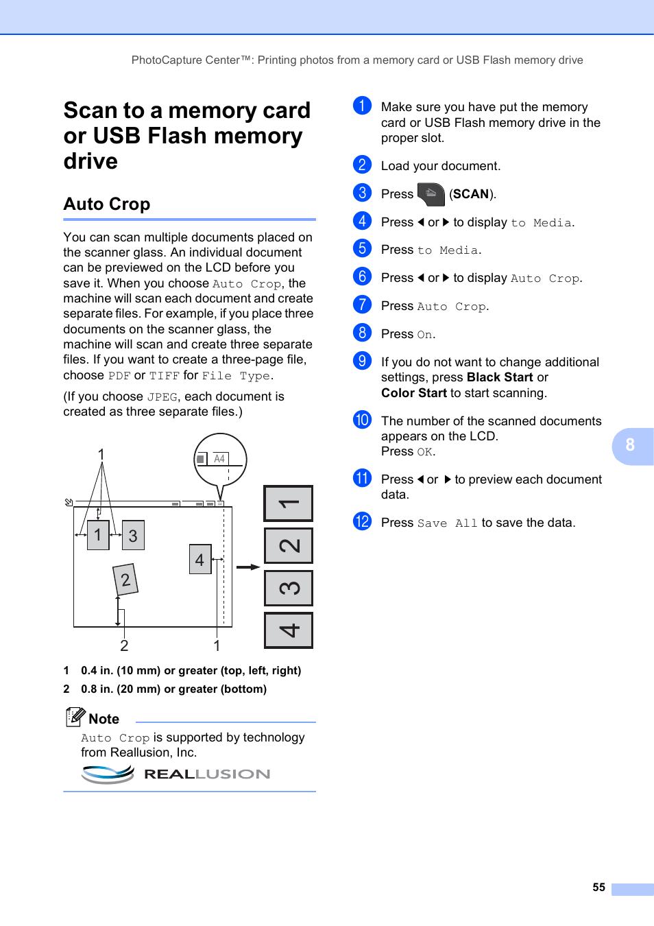 Scan to a memory card or usb flash memory drive, Auto crop | Brother MFC-J835DW User Manual | Page 61 / 82