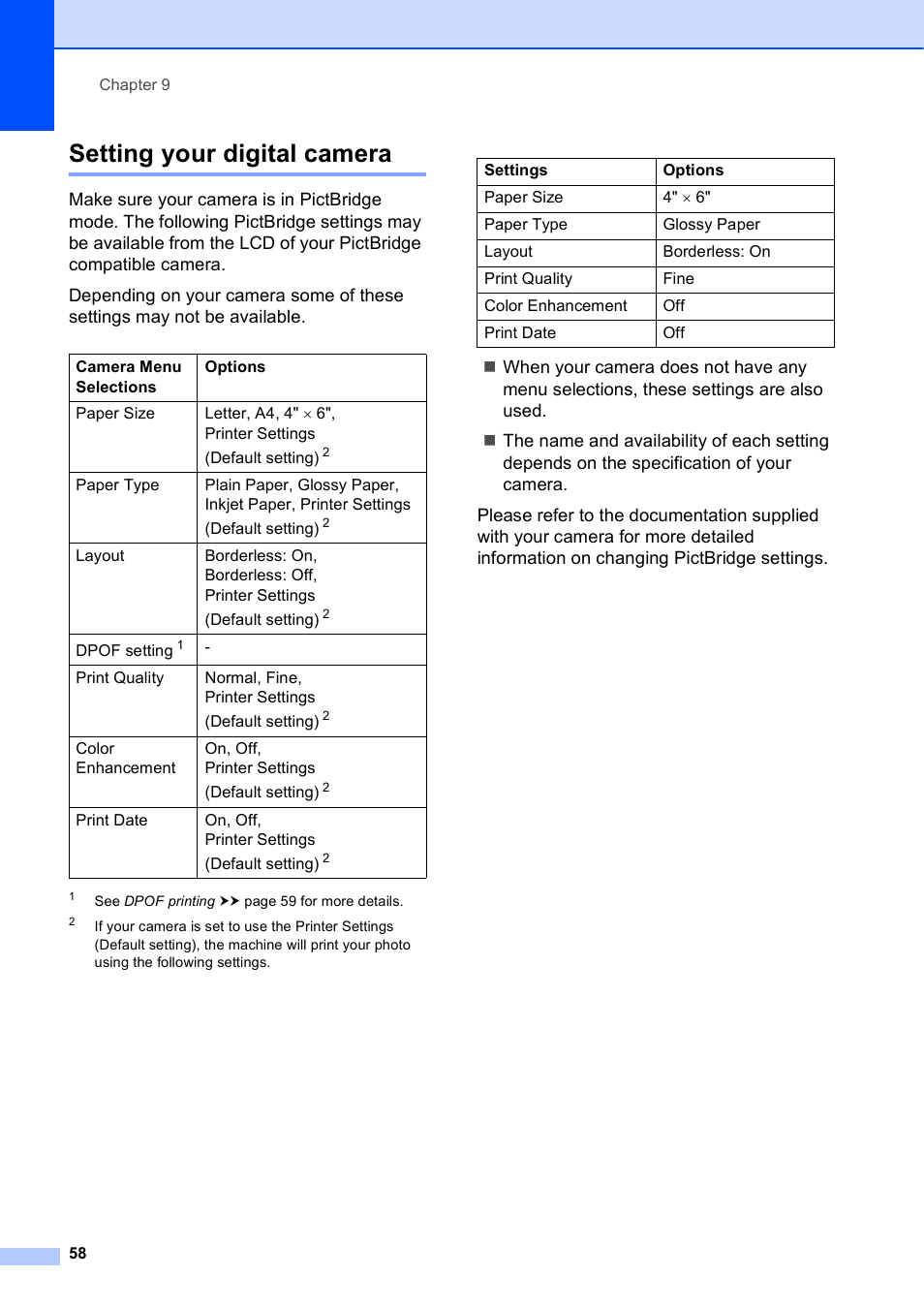 Setting your digital camera | Brother MFC-J835DW User Manual | Page 64 / 82