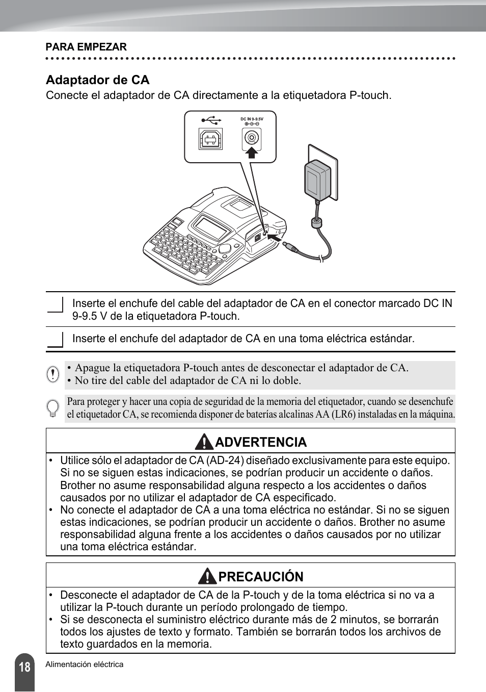 Adaptador de ca | Brother PT-2100 User Manual | Page 102 / 161
