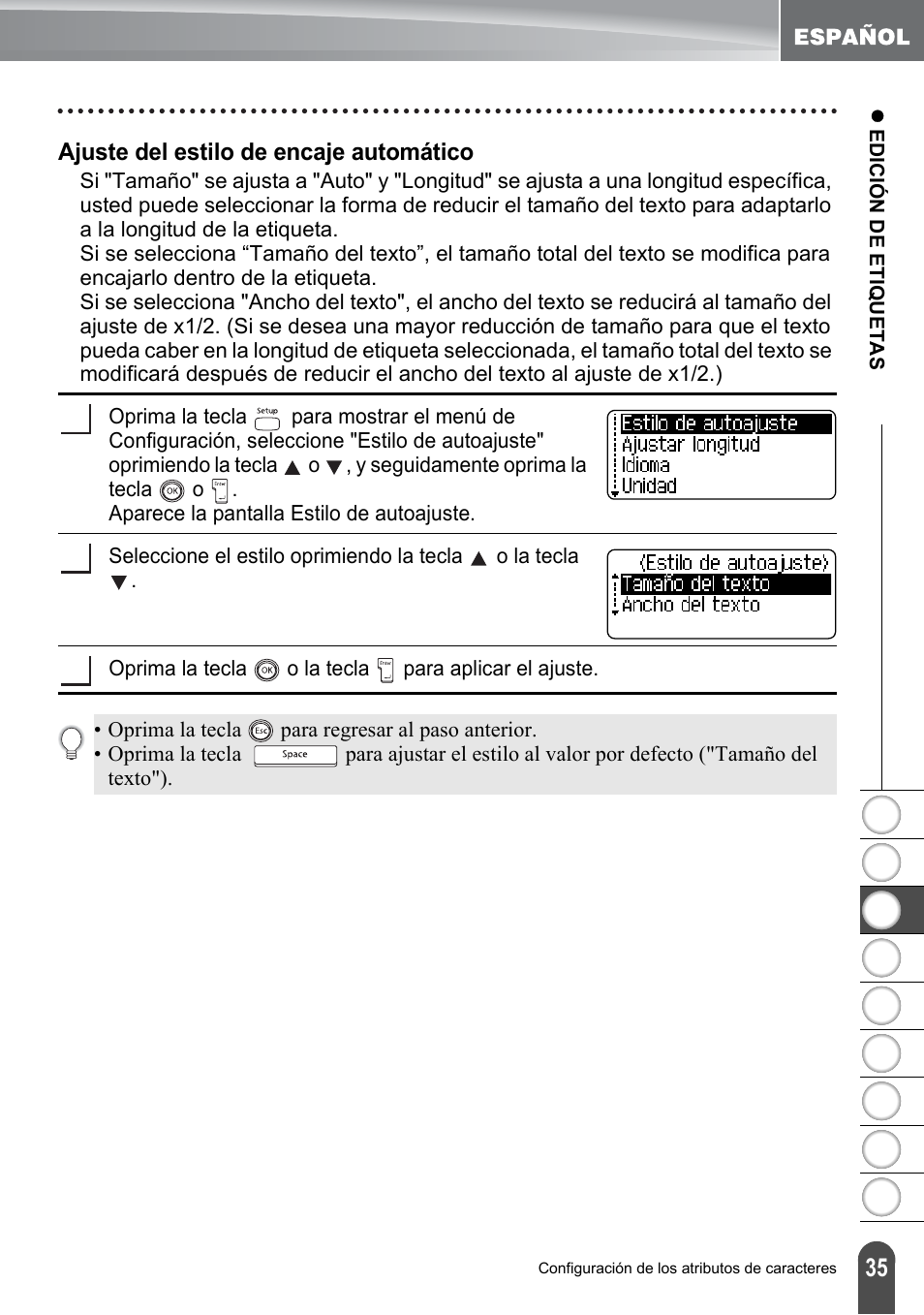 Ajuste del estilo de encaje automático | Brother PT-2100 User Manual | Page 119 / 161