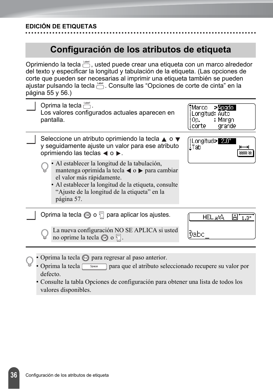 Configuración de los atributos de etiqueta | Brother PT-2100 User Manual | Page 120 / 161