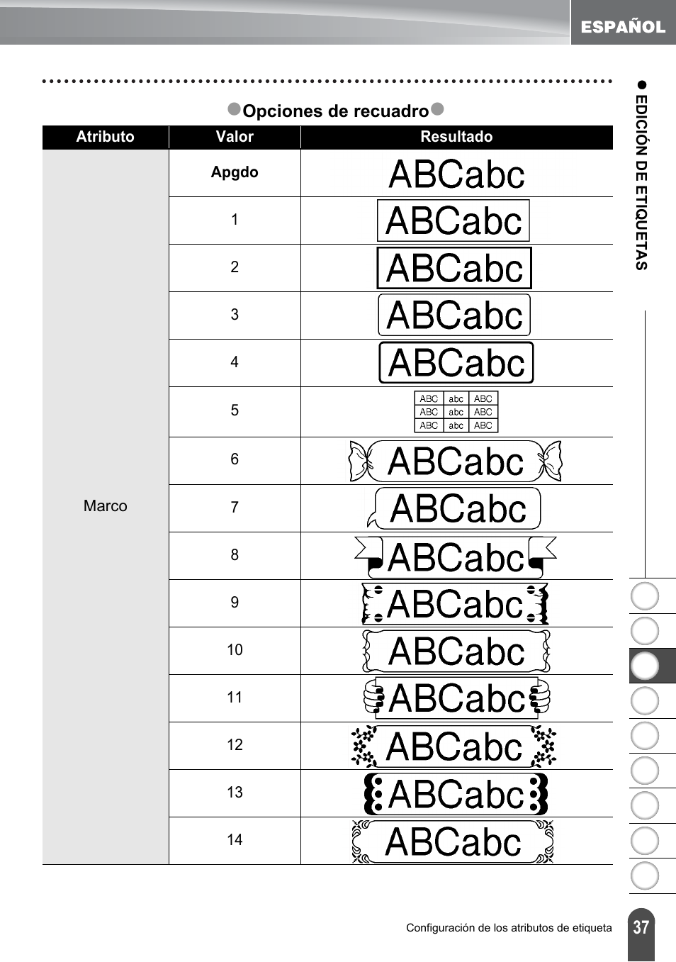 Opciones de recuadro | Brother PT-2100 User Manual | Page 121 / 161