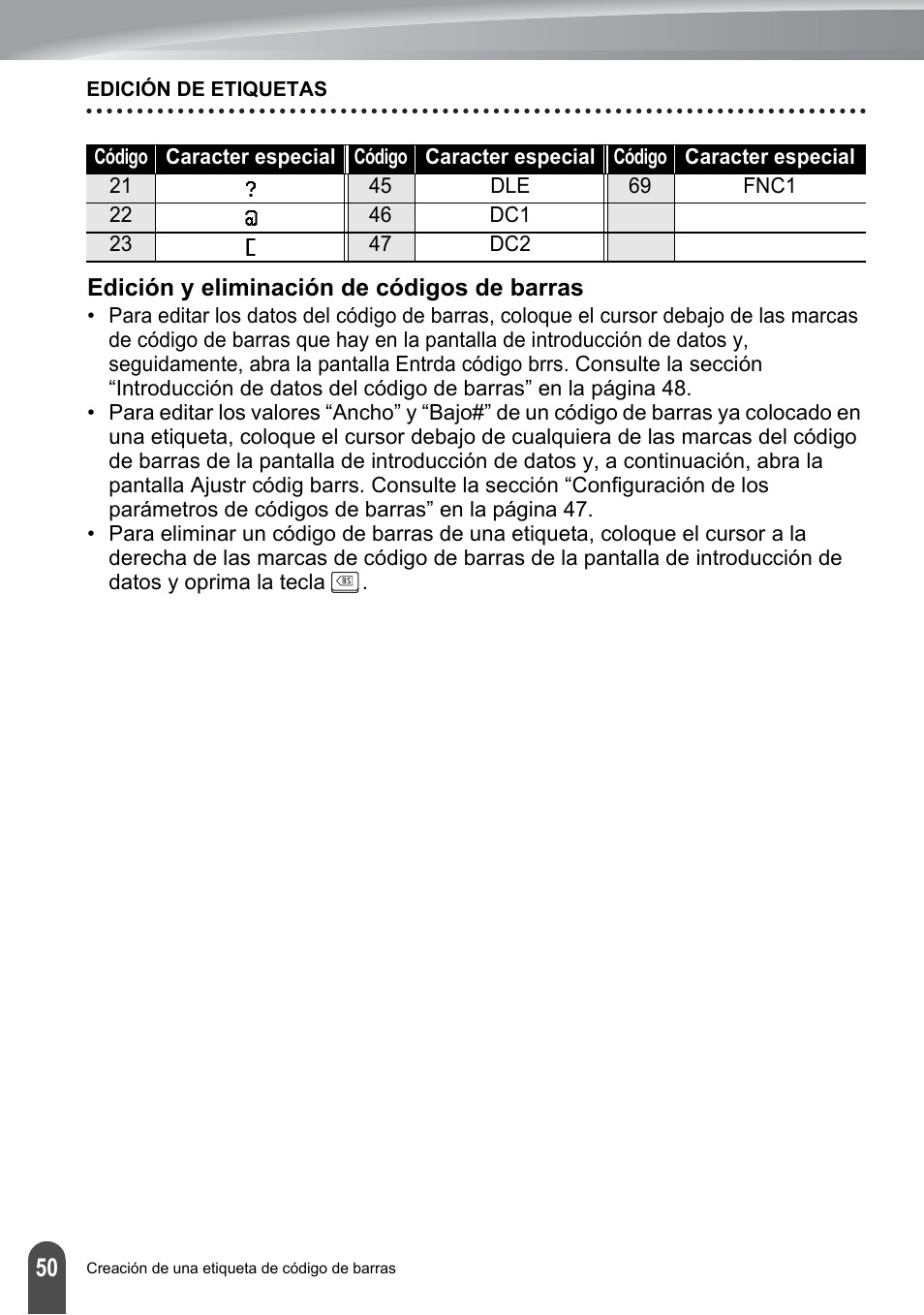 Edición y eliminación de códigos de barras | Brother PT-2100 User Manual | Page 134 / 161