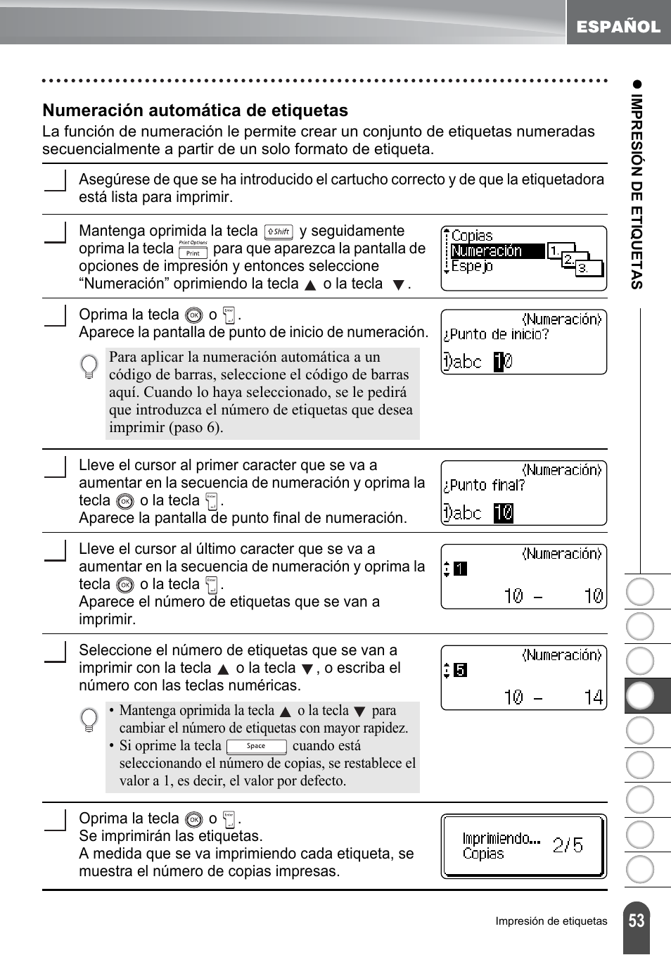 Numeración automática de etiquetas | Brother PT-2100 User Manual | Page 137 / 161