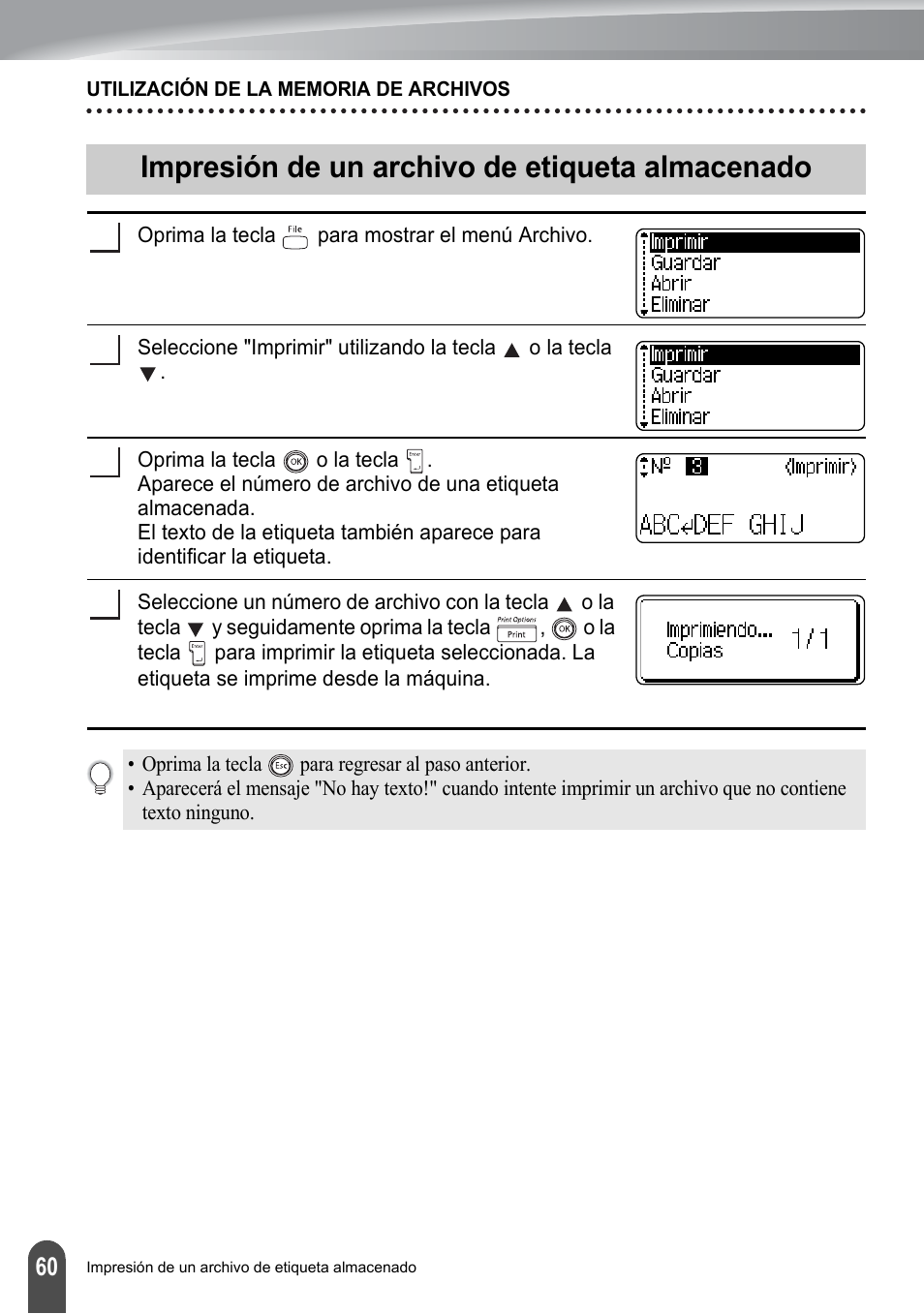 Impresión de un archivo de etiqueta almacenado | Brother PT-2100 User Manual | Page 144 / 161