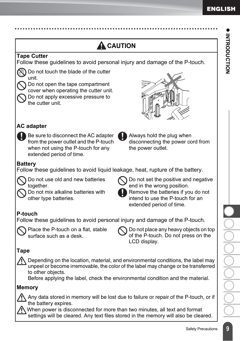 Caution | Brother PT-2100 User Manual | Page 15 / 161