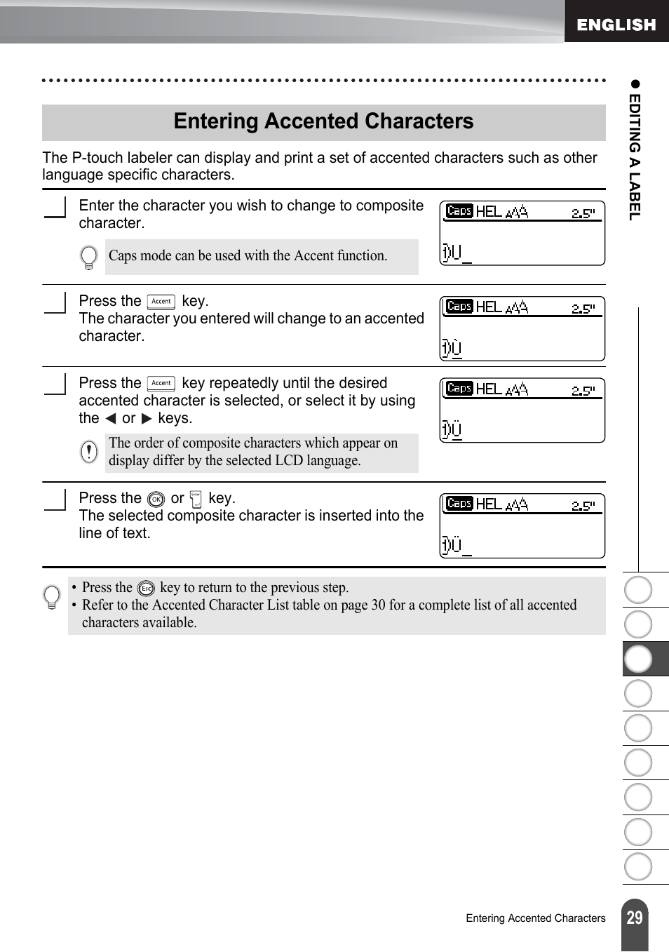 Entering accented characters | Brother PT-2100 User Manual | Page 35 / 161