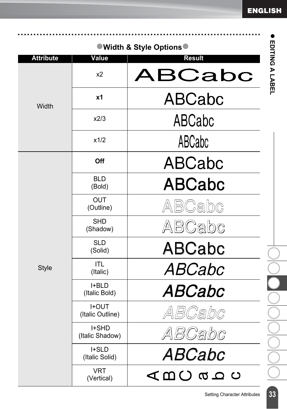 Width & style options | Brother PT-2100 User Manual | Page 39 / 161