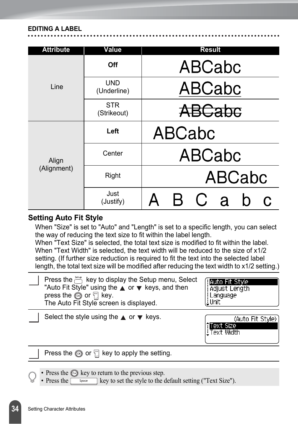 Setting auto fit style | Brother PT-2100 User Manual | Page 40 / 161