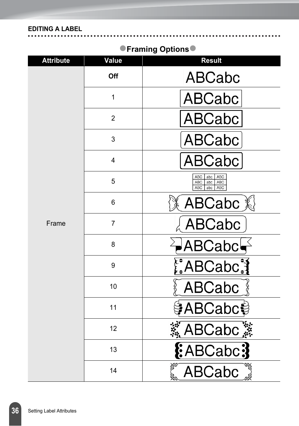 Framing options | Brother PT-2100 User Manual | Page 42 / 161