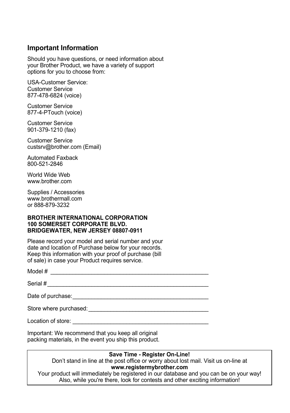 Important information | Brother PT-2100 User Manual | Page 6 / 161