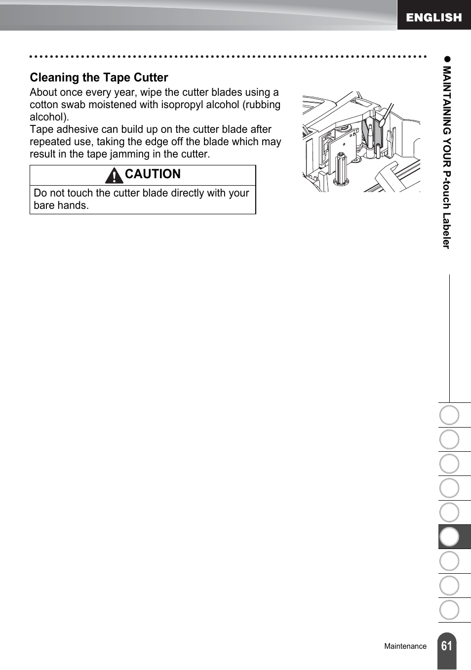 Cleaning the tape cutter, Caution | Brother PT-2100 User Manual | Page 67 / 161