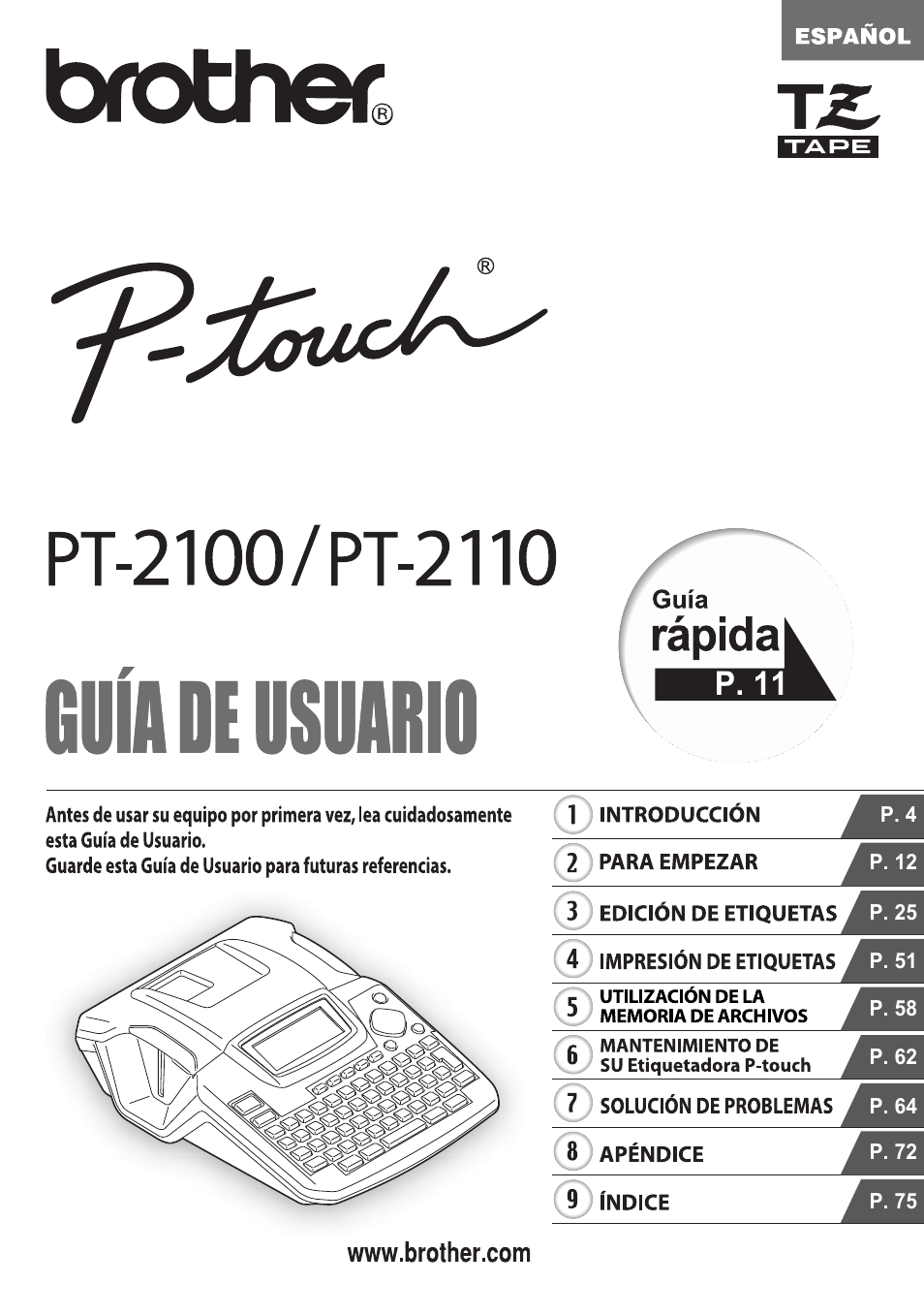 Español, P. 11 | Brother PT-2100 User Manual | Page 79 / 161