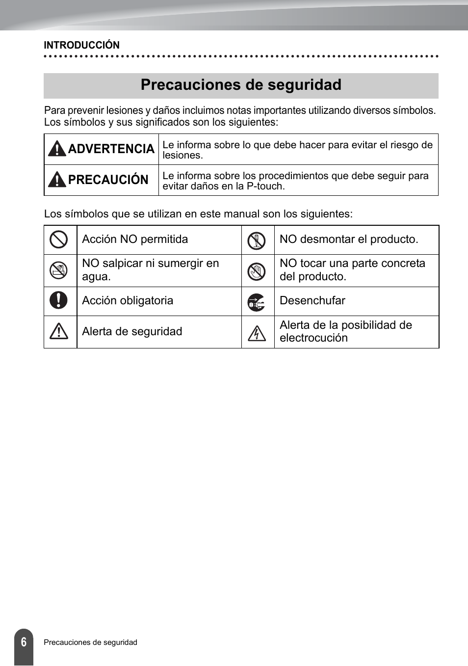 Precauciones de seguridad | Brother PT-2100 User Manual | Page 90 / 161