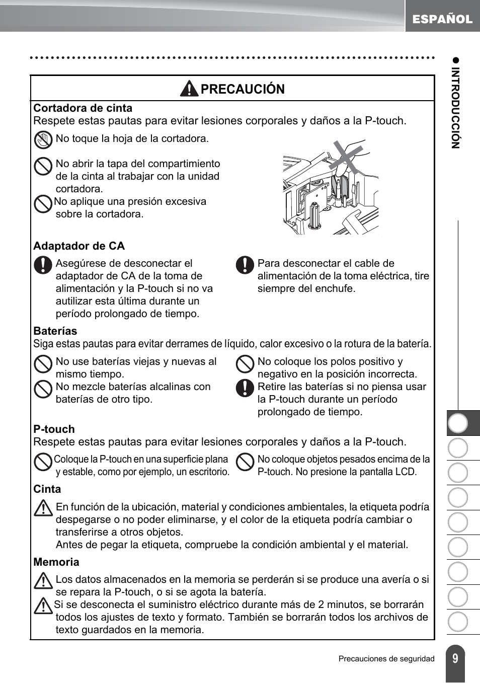 Precaución | Brother PT-2100 User Manual | Page 93 / 161