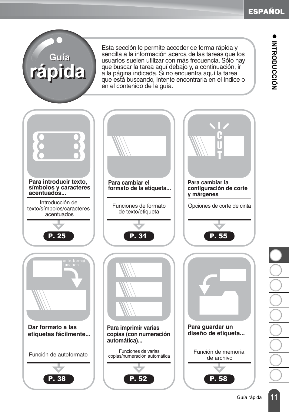 Guía rápida, P. 11 | Brother PT-2100 User Manual | Page 95 / 161