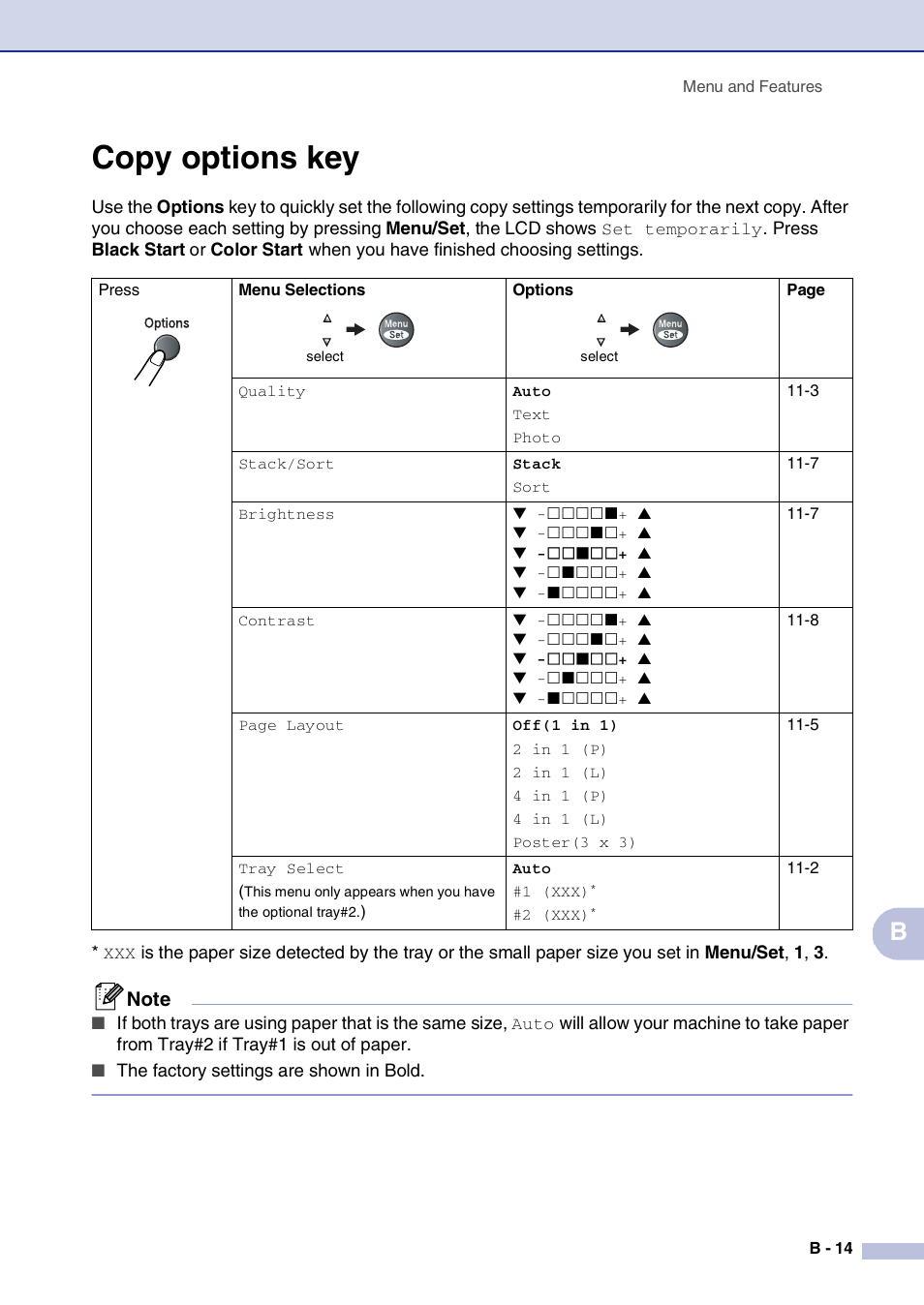 Copy options key | Brother MFC-9420CN User Manual | Page 124 / 195