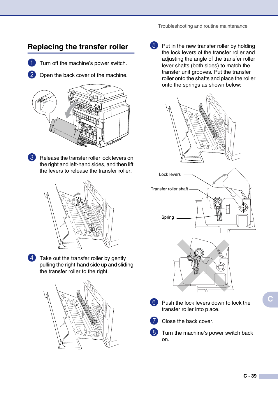 Replacing the transfer roller | Brother MFC-9420CN User Manual | Page 164 / 195