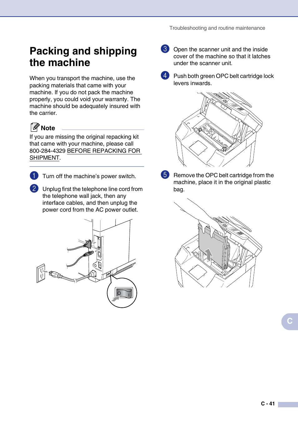 Packing and shipping the machine | Brother MFC-9420CN User Manual | Page 166 / 195