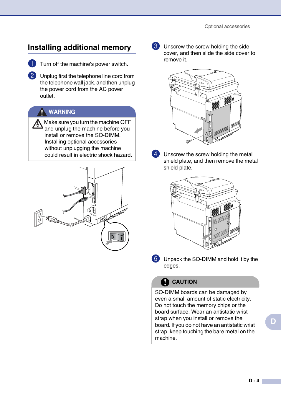 Installing additional memory | Brother MFC-9420CN User Manual | Page 172 / 195