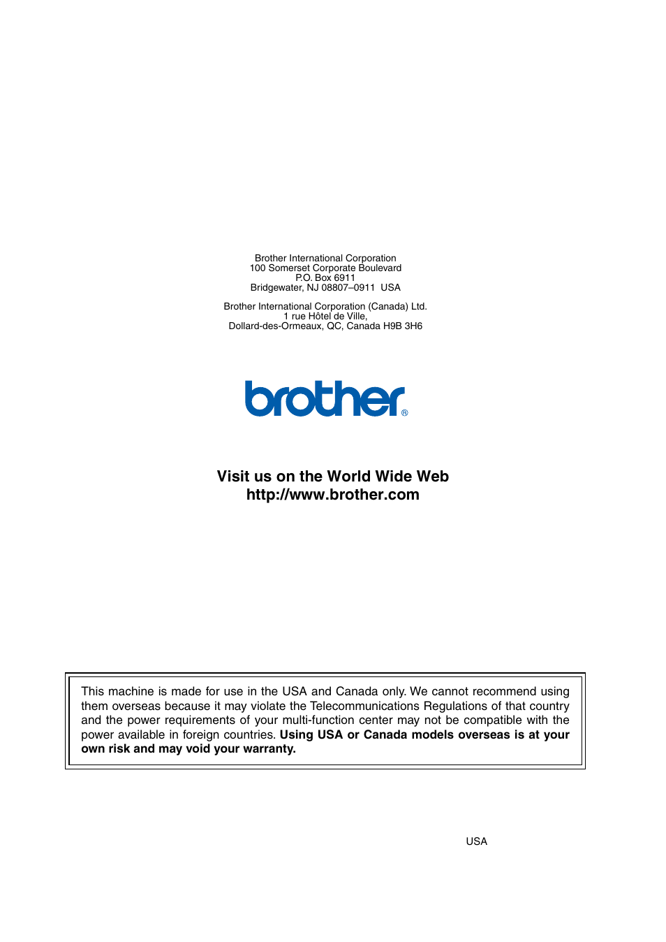 Brother usa | Brother MFC-9420CN User Manual | Page 195 / 195