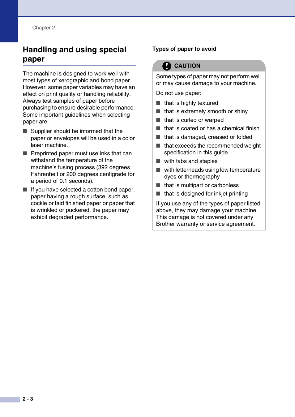 Handling and using special paper, Handling and using special paper -3 | Brother MFC-9420CN User Manual | Page 27 / 195