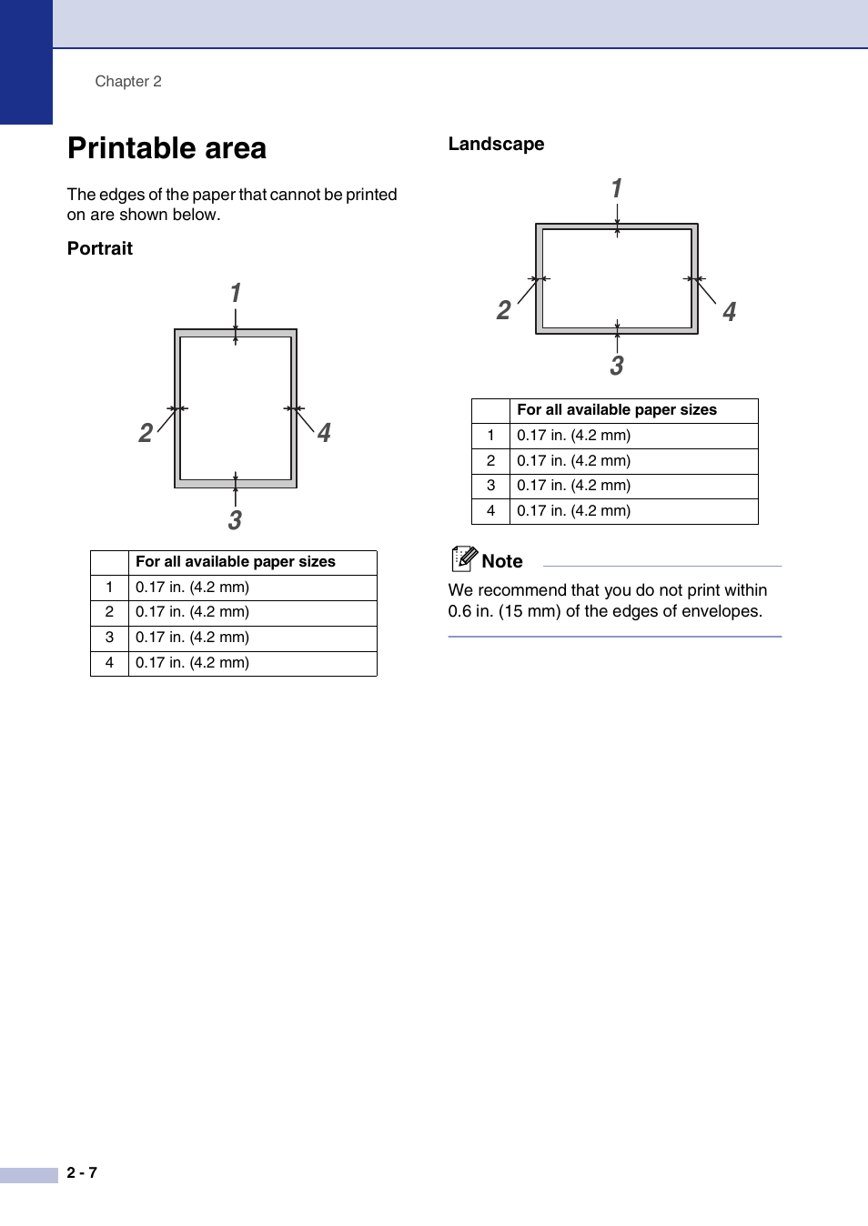 Printable area, Portrait, Landscape | Printable area -7 | Brother MFC-9420CN User Manual | Page 31 / 195