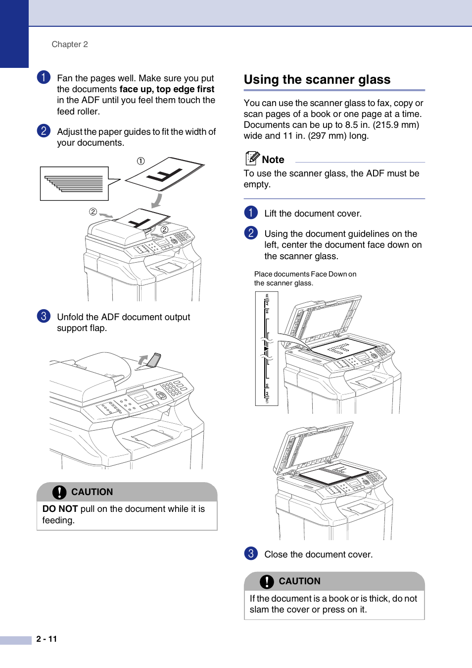 Using the scanner glass, Using the scanner glass -11 | Brother MFC-9420CN User Manual | Page 35 / 195