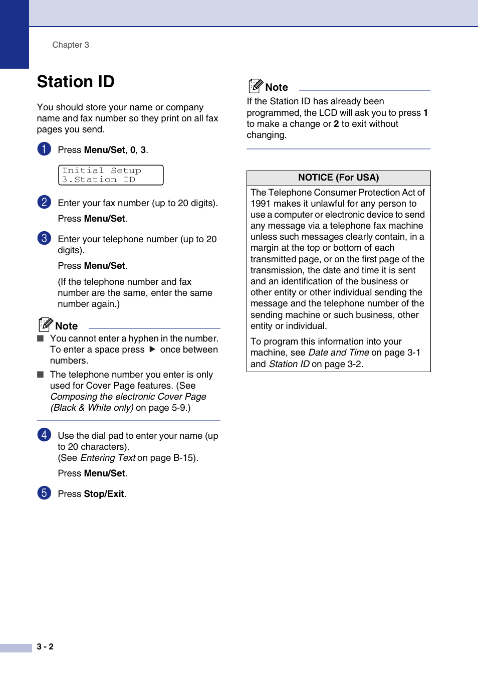 Station id, Station id -2 | Brother MFC-9420CN User Manual | Page 37 / 195